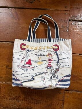 Brighton Cream Canvas Tote with Navy and Red Nautical Accents